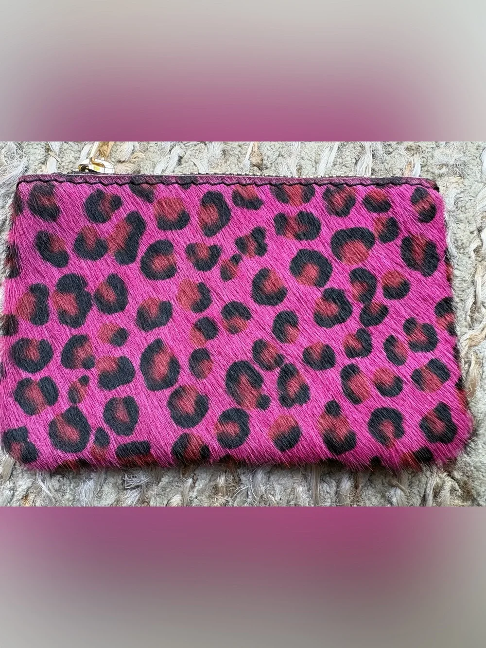 Leopard Print Pink Pony Hair Zip Pouch - Women's Clutch Italy Punk Rock